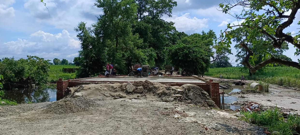 The mill road got damaged due to flood water, the lintel is falling on the culvert