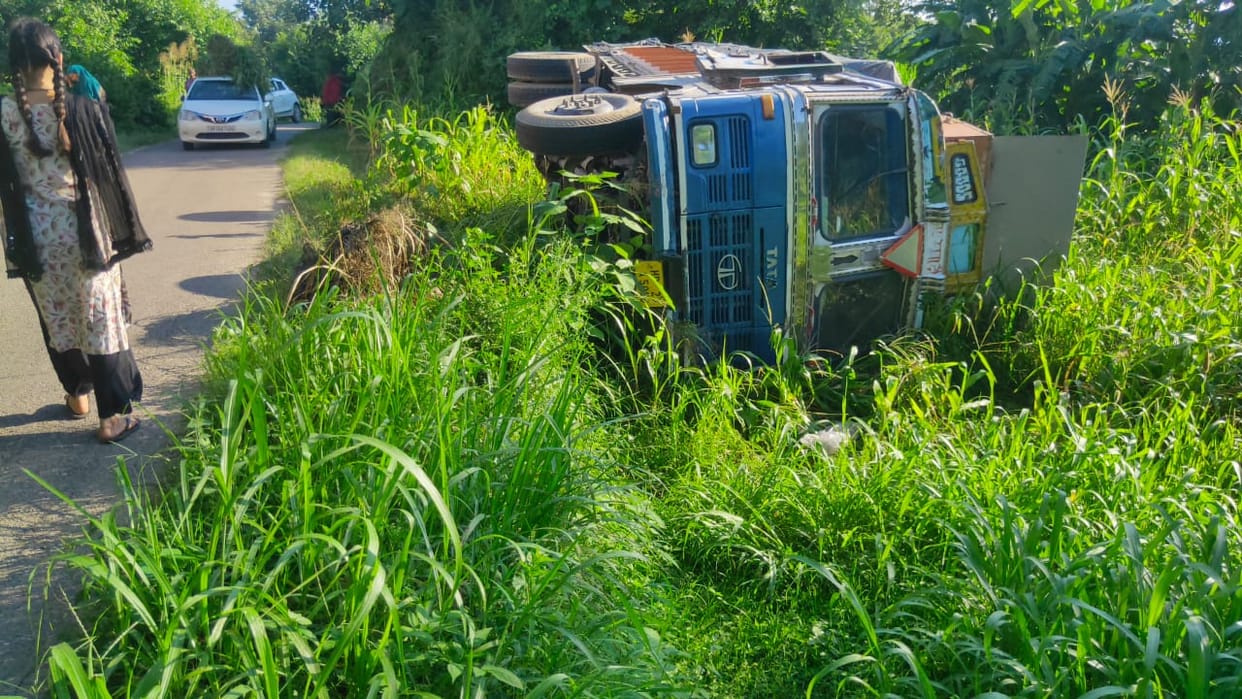 Truck overturns in roadside field in Balota, driver injured