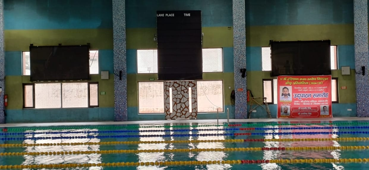 Lights of the all-weather swimming pool are gathering dust