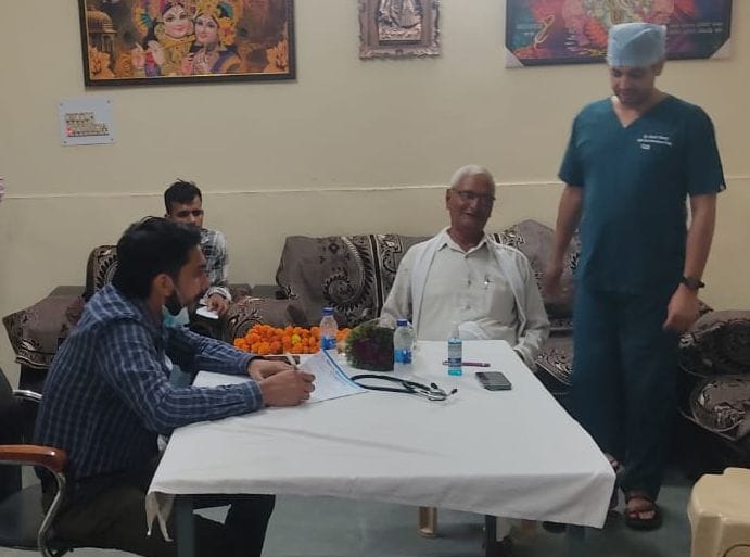 Health check of patients in the camp