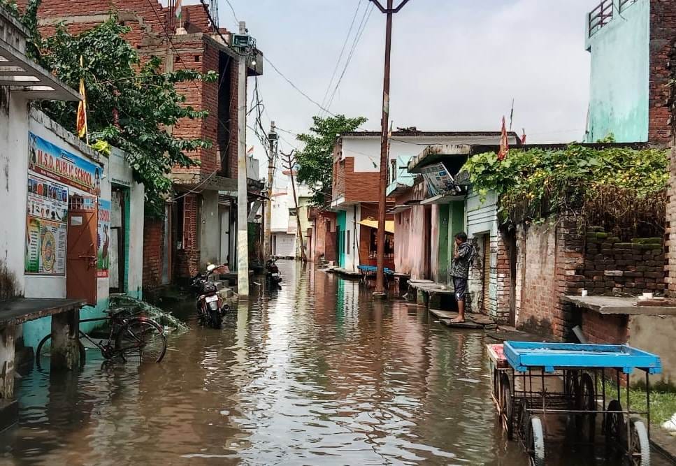 Waterlogging after heavy rain, garbage floating on the roads