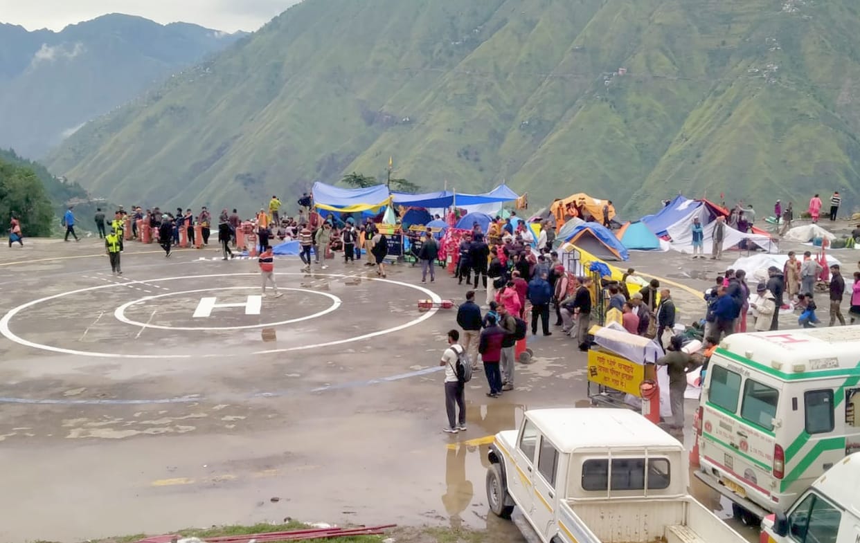 Shiv devotees of Jammu and Kashmir camped at Bharmour helipad