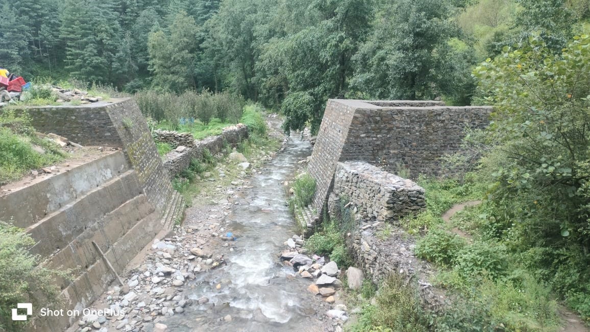 Construction work of Dhara-Barara link road, bridge in progress, Rohru, Shimla.