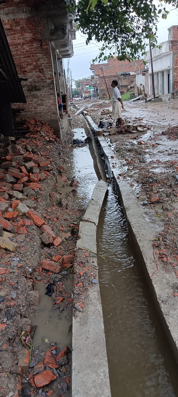 Newly constructed drain collapsed in light rain
