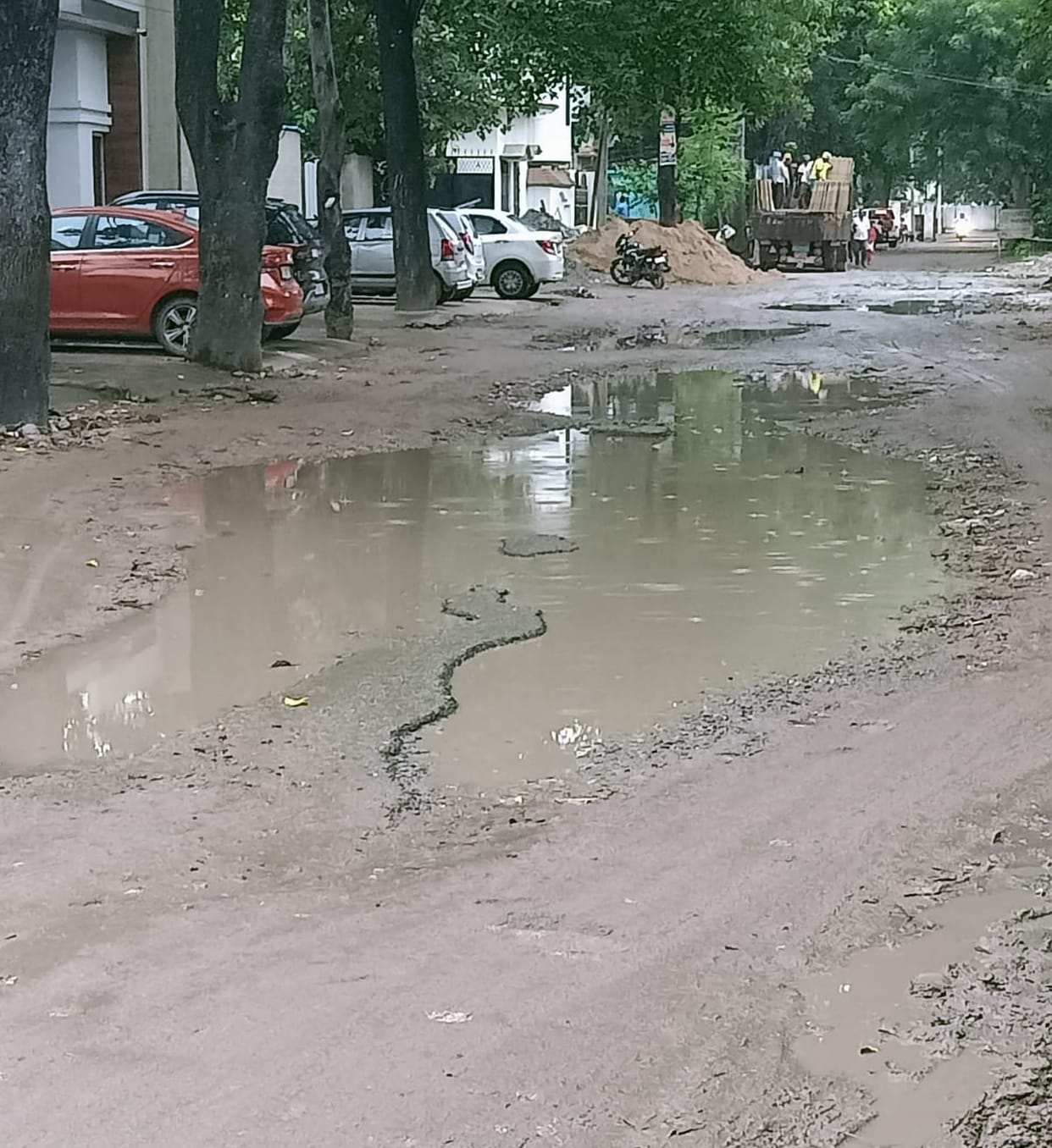 Roads uprooted in rain, walking difficult