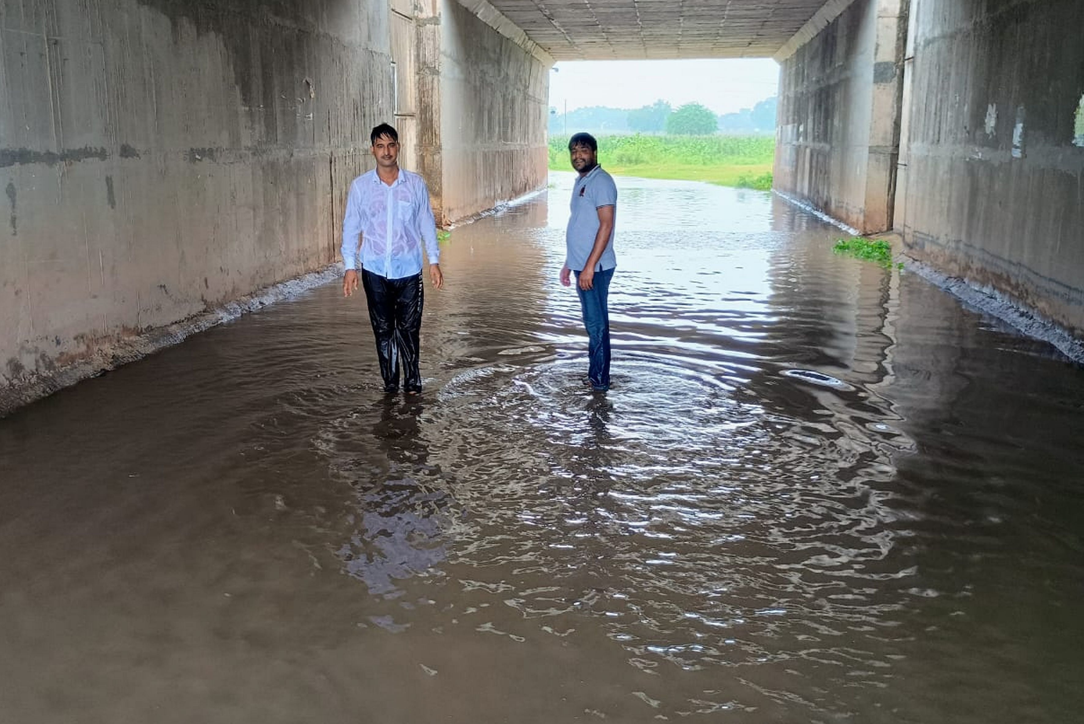 Waterlogging on the road under the overbridge, students and villagers facing problems