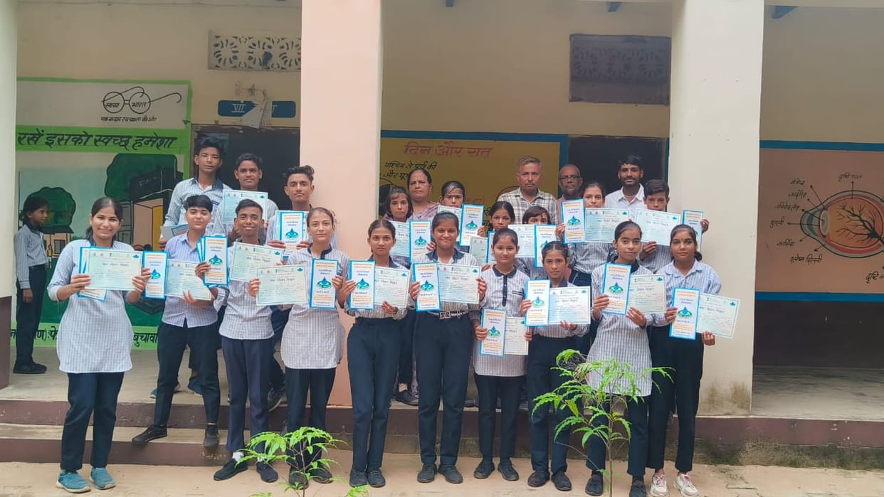 Vanshika won in slogan writing and Mohini in essay writing