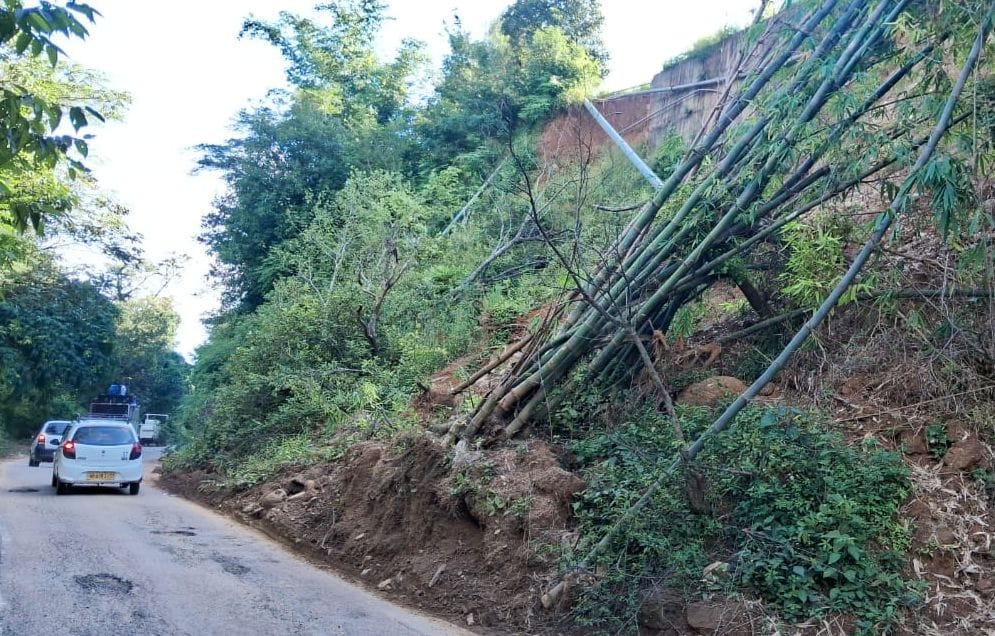 Hanging pipelines and bamboo trees on the road are inviting accidents.