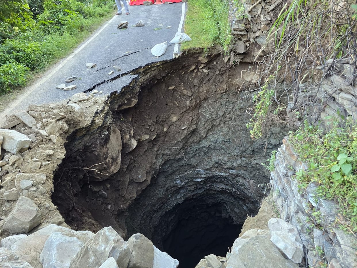 The size of the pothole is continuously increasing after the road collapse