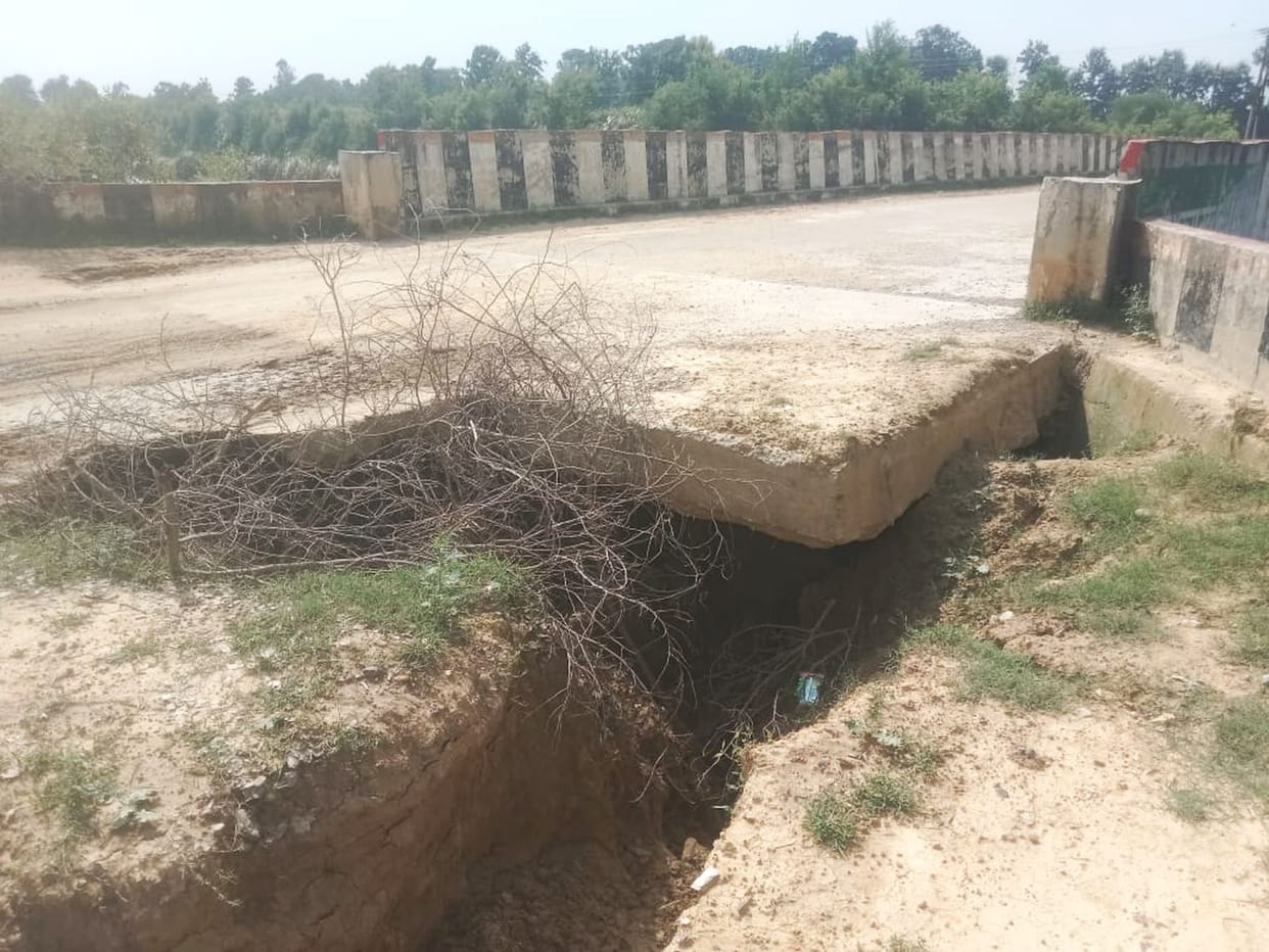 The soil on the bridge's approach caved in, fear of accident