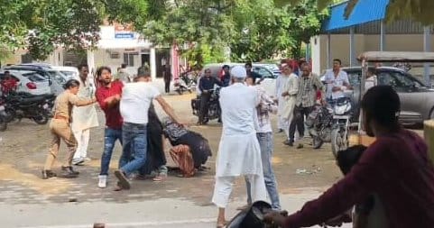 Fighting between the parties in the police line, brick also thrown