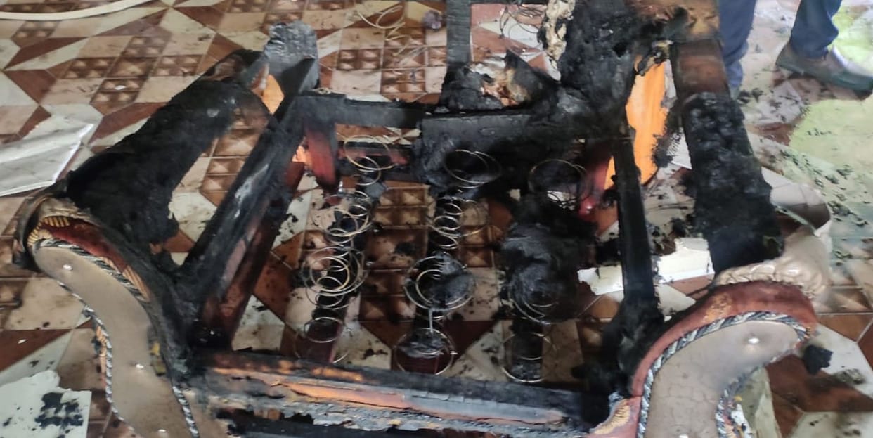 Fire broke out in a two-storey house in Chulani village, goods burnt to ashes.