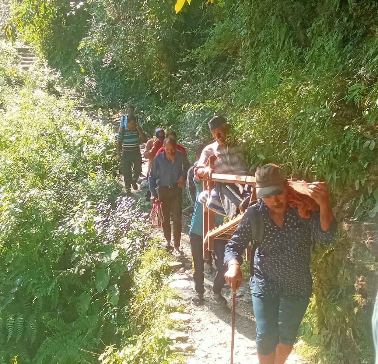 Brought eight kilometers on a dolly to the road in bageshwar