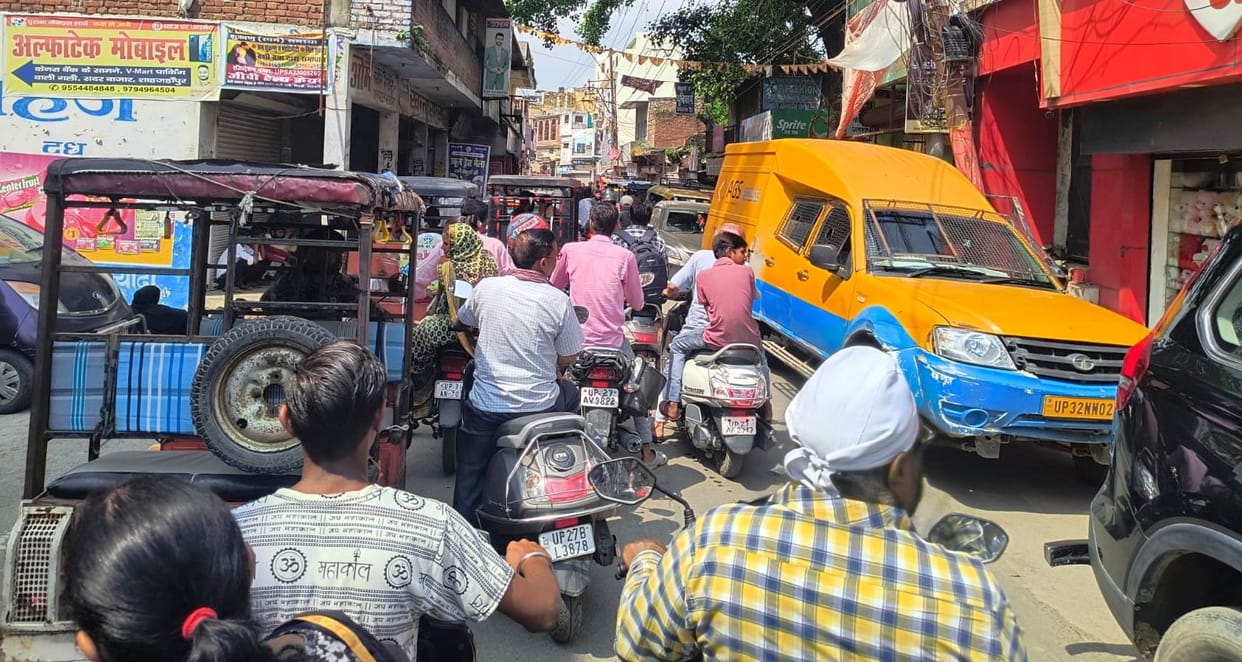 City stuck in traffic jam...traffic crawled all day long