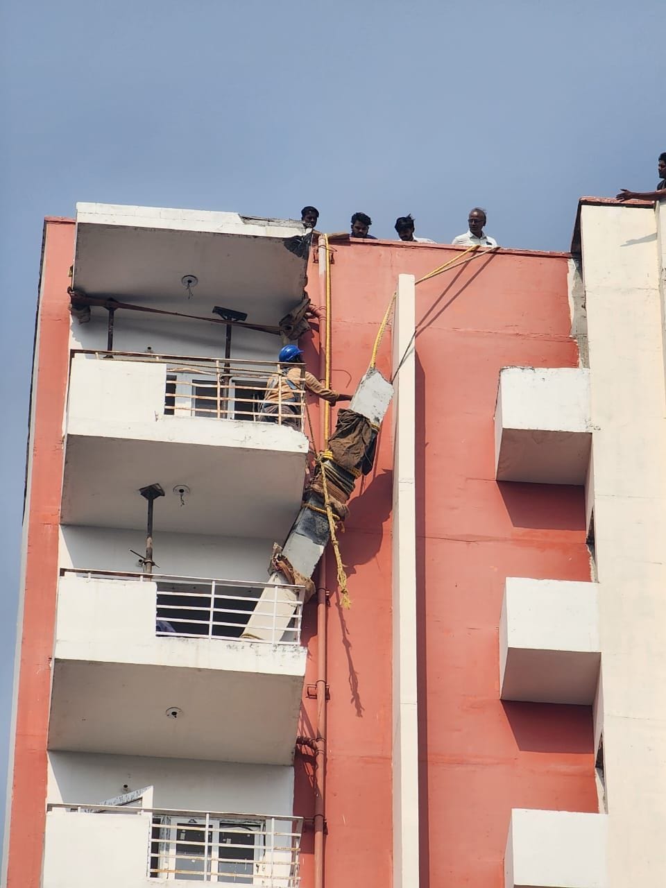 Broken beam was cut and removed, no action taken against construction company