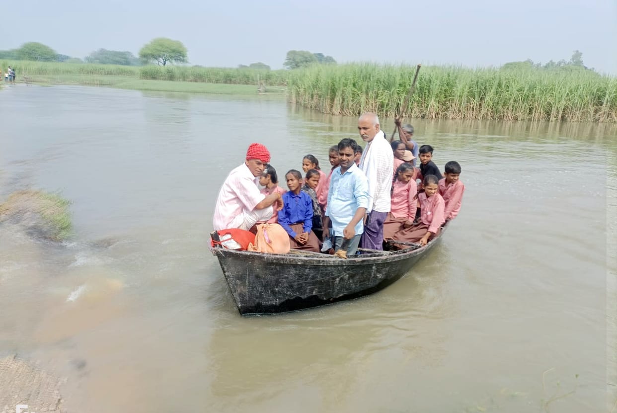 Students are forced to go to school via boat