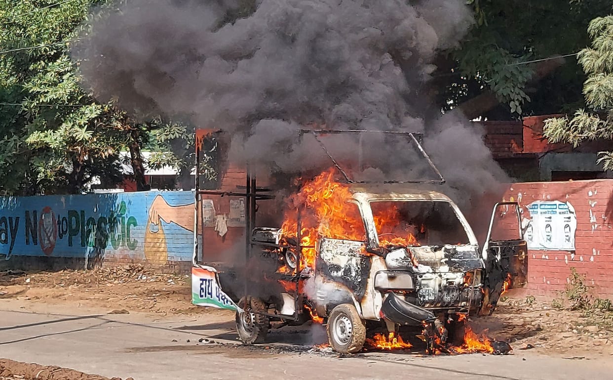 Election campaign vehicle caught fire