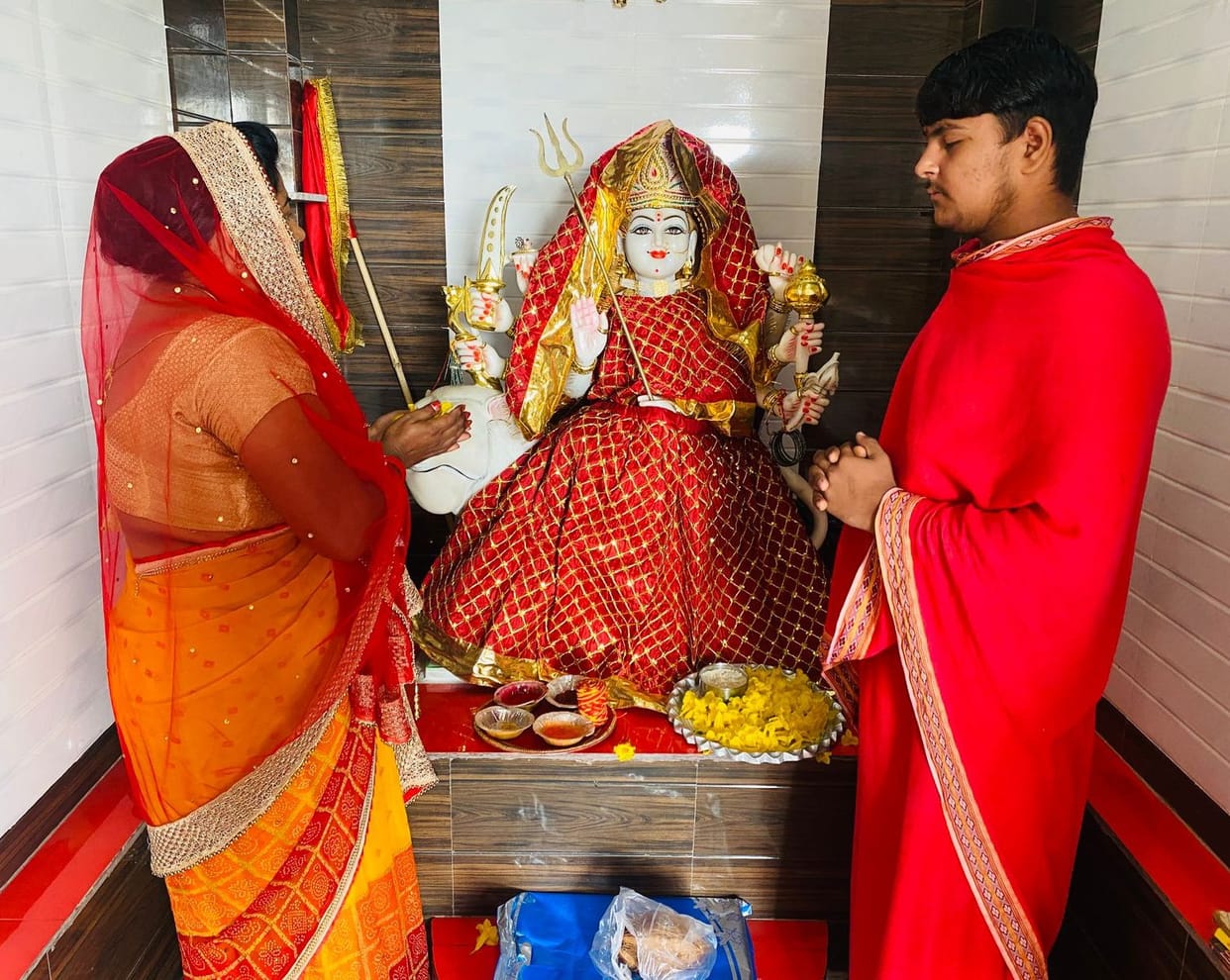 Crowd of devotees gathered in the temple