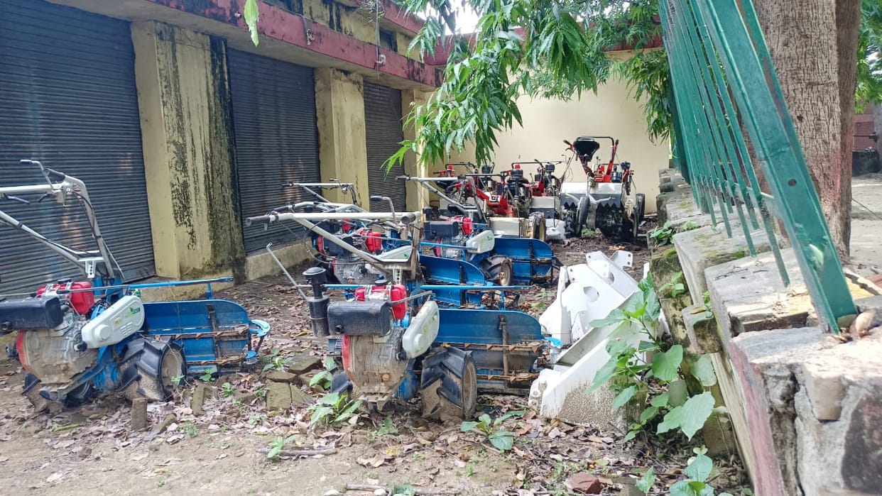 Reaper machine worth lakhs lying rusting in scrap