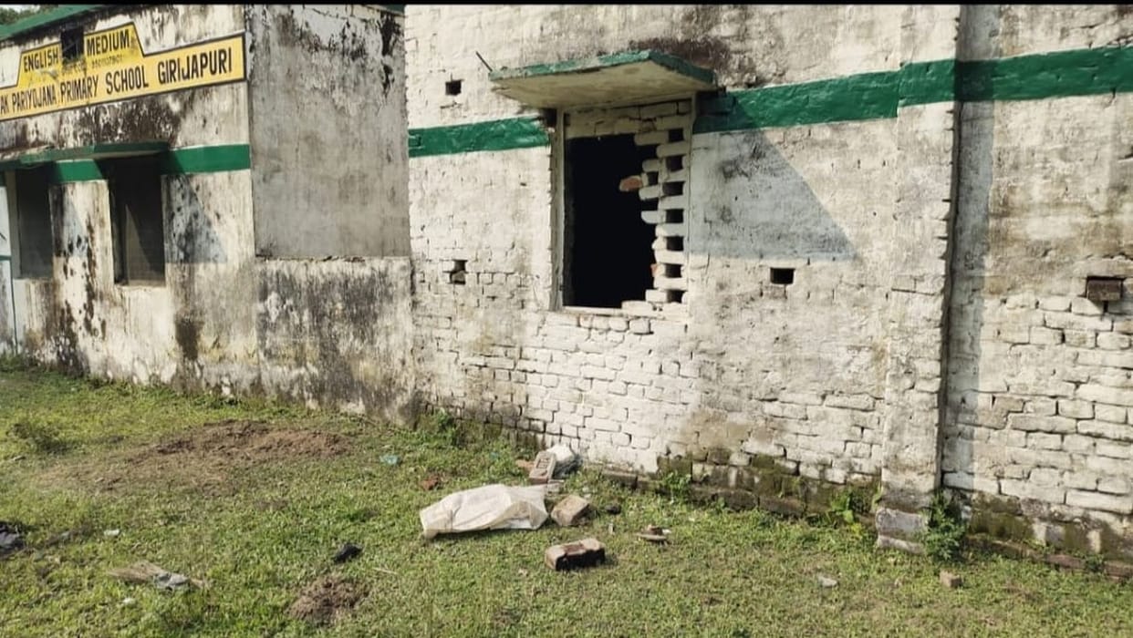 Elephants created havoc, broke the school window and ate the ration