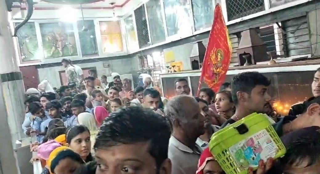 Crowd of devotees gathered at Devsar Pahari Mata Temple