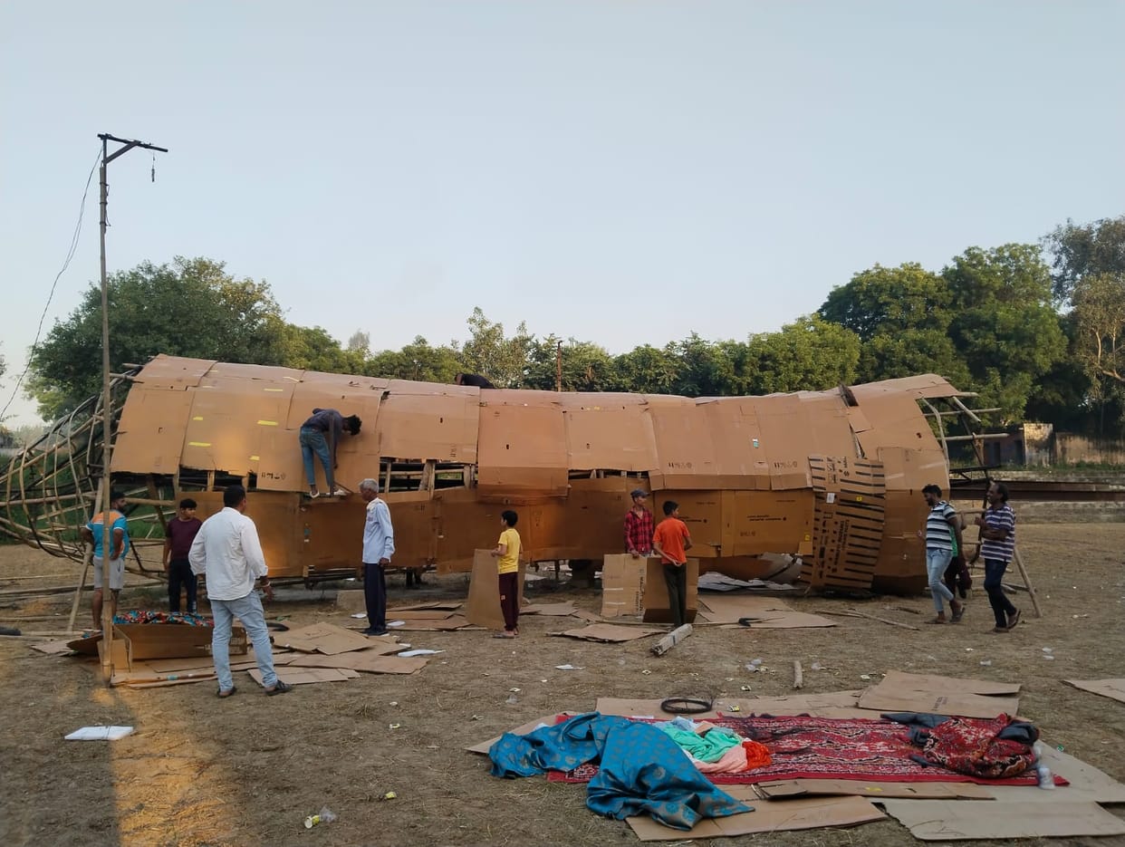 125 feet high Ravana being prepared in village Berli Kalan