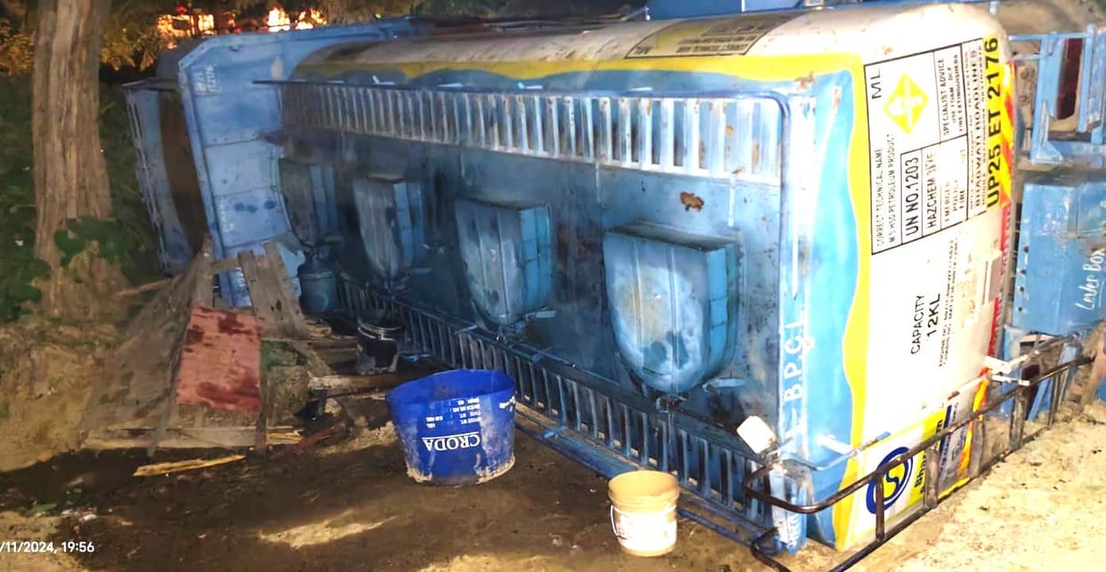Oil tanker overturns