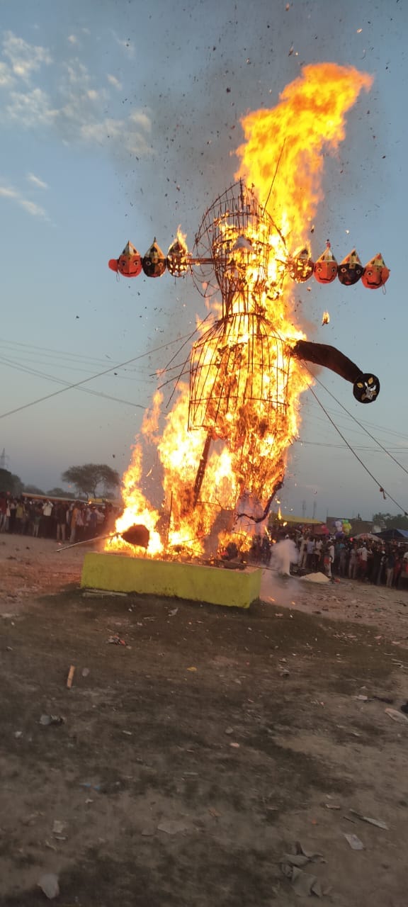 Ravana, symbol of evil, burnt to ashes
