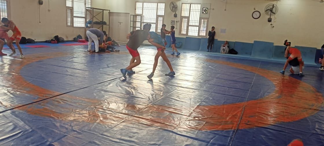 Wrestling training is being given in shifts, 50 players are practicing