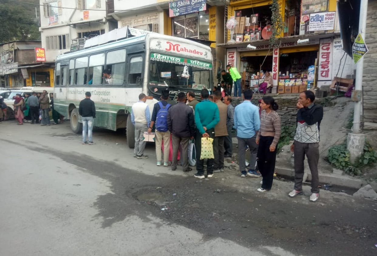 Bus stopped to board passengers, spark arose in the engine, created chaos