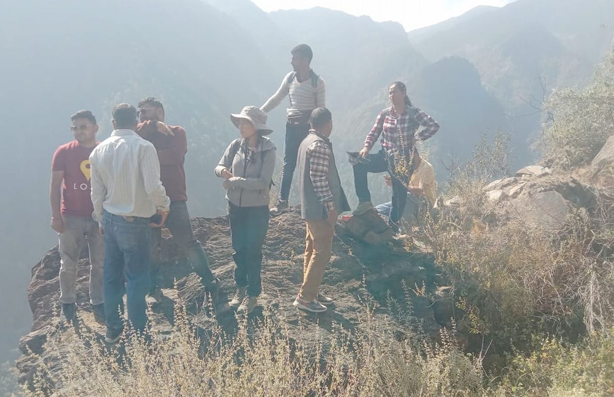 Engineers arrived from Chandigarh to inspect the rocks that were a threat to Jalu village.