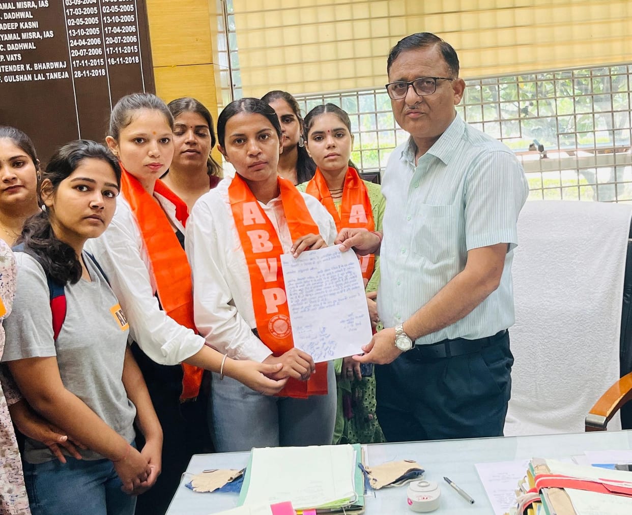 The girl students demonstrated and submitted a memorandum to the registrar.