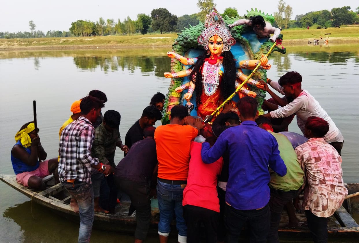 Devotees bid farewell to Maa Durga with tearful eyes