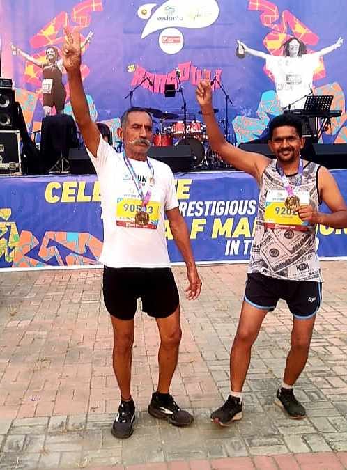 Elder Ramswaroop of Hasanga village became the runner-up of the International Vedanta Half Marathon.