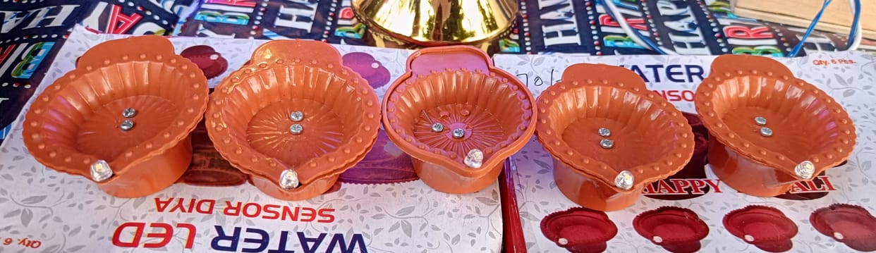 There is abundance of water lamps and fancy lights in the markets on Diwali festival.