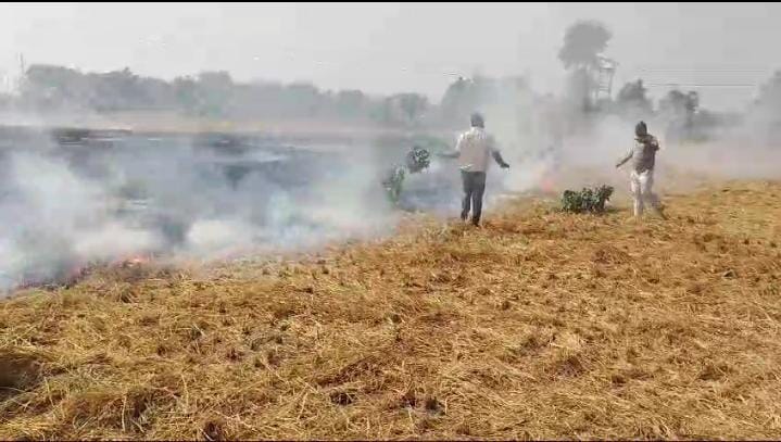 Information about burning of crop remains found at one place in the district, complaint given to police