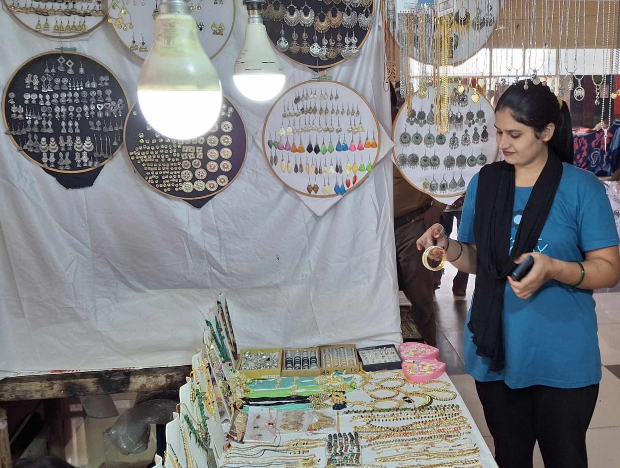 Crowd of women gathering in handicrafts and cultural festival fair