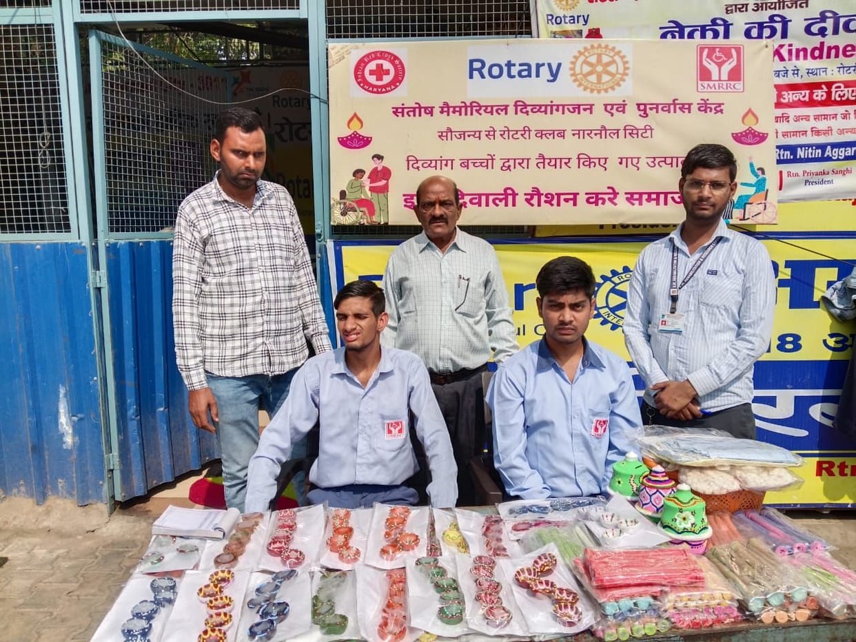 Disabled children set up a stall of Diwali items