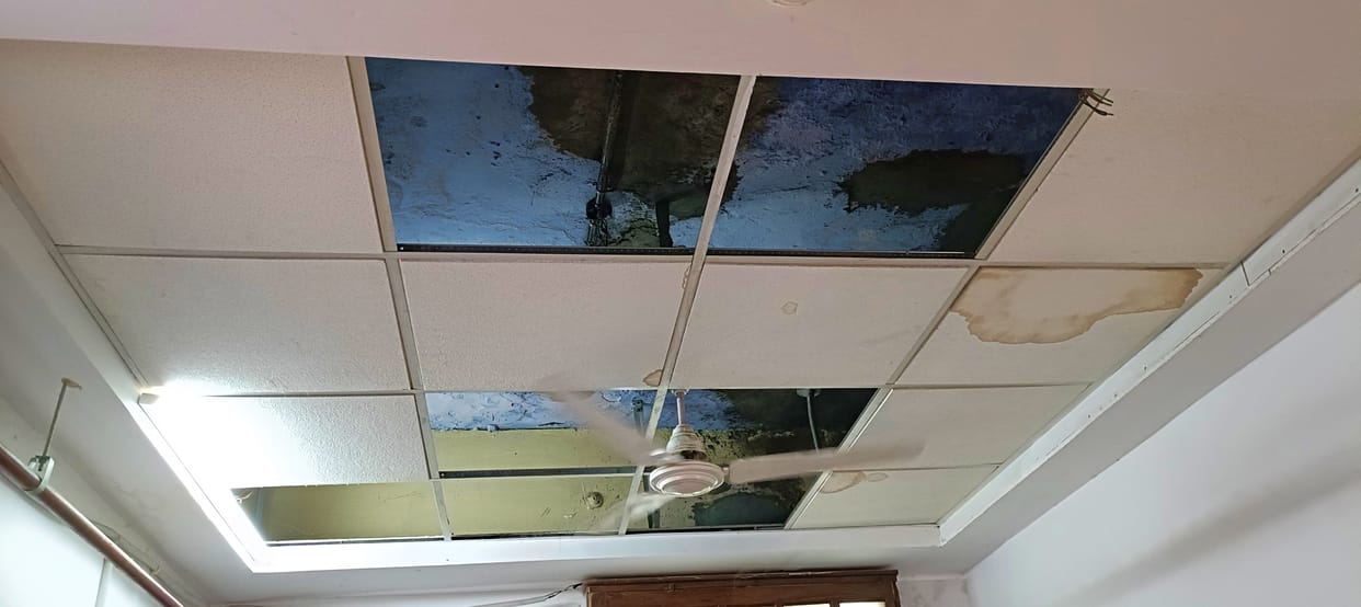 False ceiling broke and fell in the eye OPD room of District Civil Hospital
