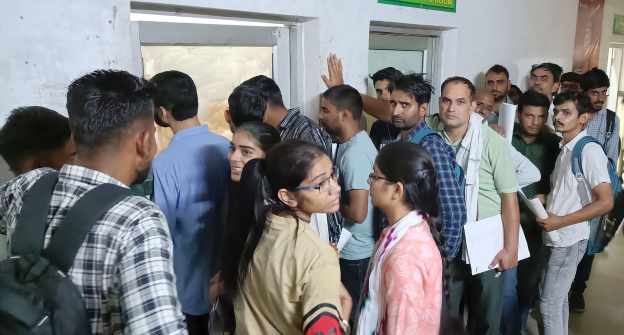 Crowd of candidates selected in Group C and D gathered to get health certificate made.