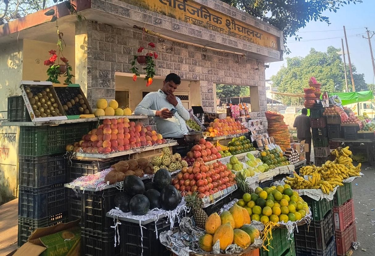Encroachment in front of toilets...trouble for market visitors