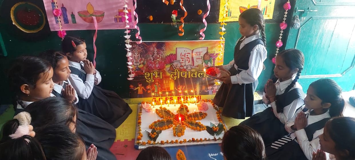 Rangoli decorated in Banki School on Diwali