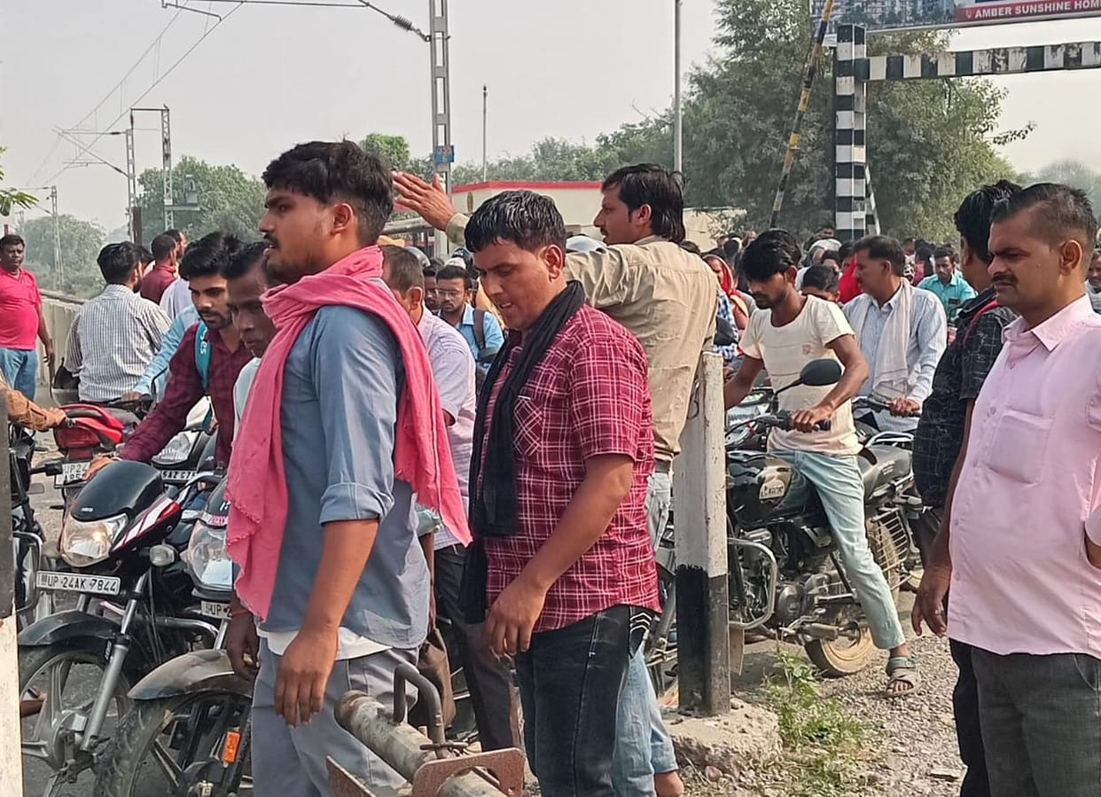 The boom of the railway gate broke due to collision with a truck