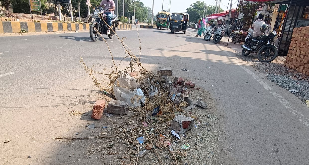 Manhole of main sewer line caved in on Tosham Road, fear of accident