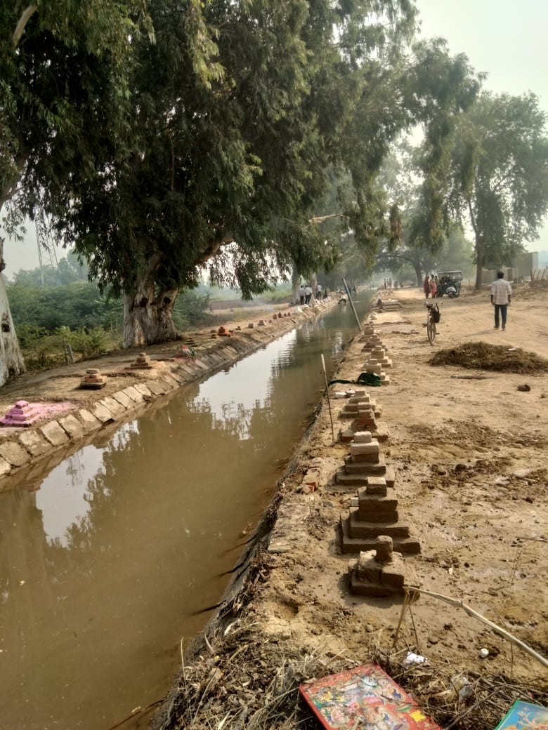 Ghats for worship are being built on the canal for the devotees.