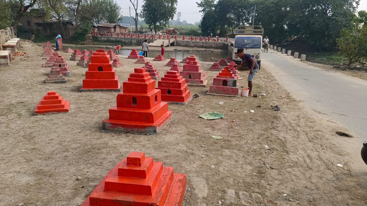 Altars have started being built at the Chhath Ghat under construction