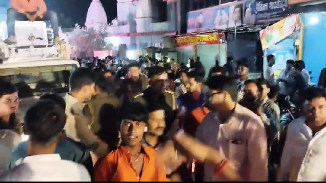 Statue damaged by stone pelting during immersion procession, tension
