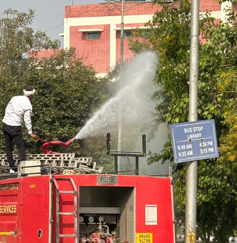 To reduce pollution, water is being sprayed from smog guns.