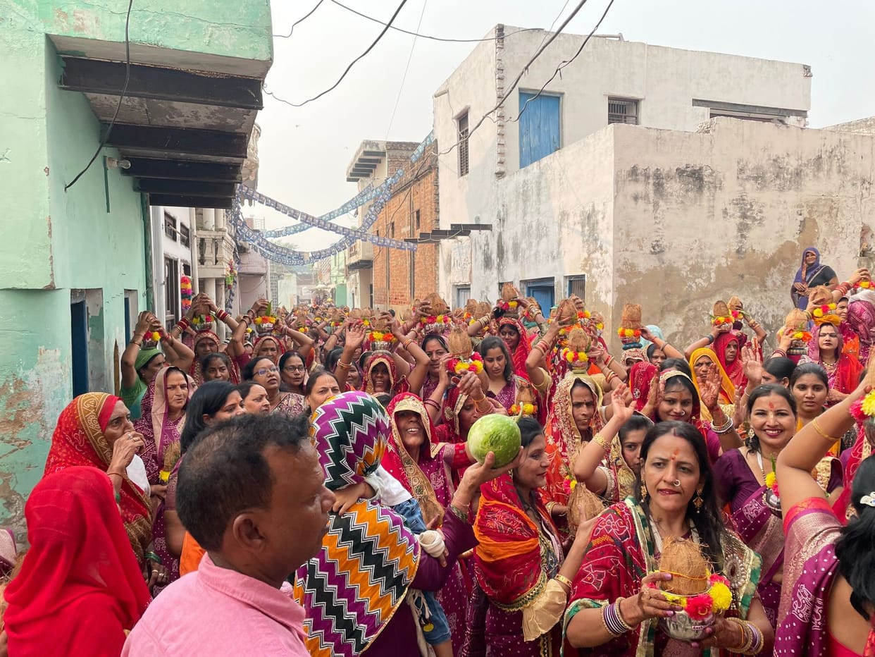 Seven day Shrimad Bhagwat Katha begins with Kalash Yatra in Dhanaunda