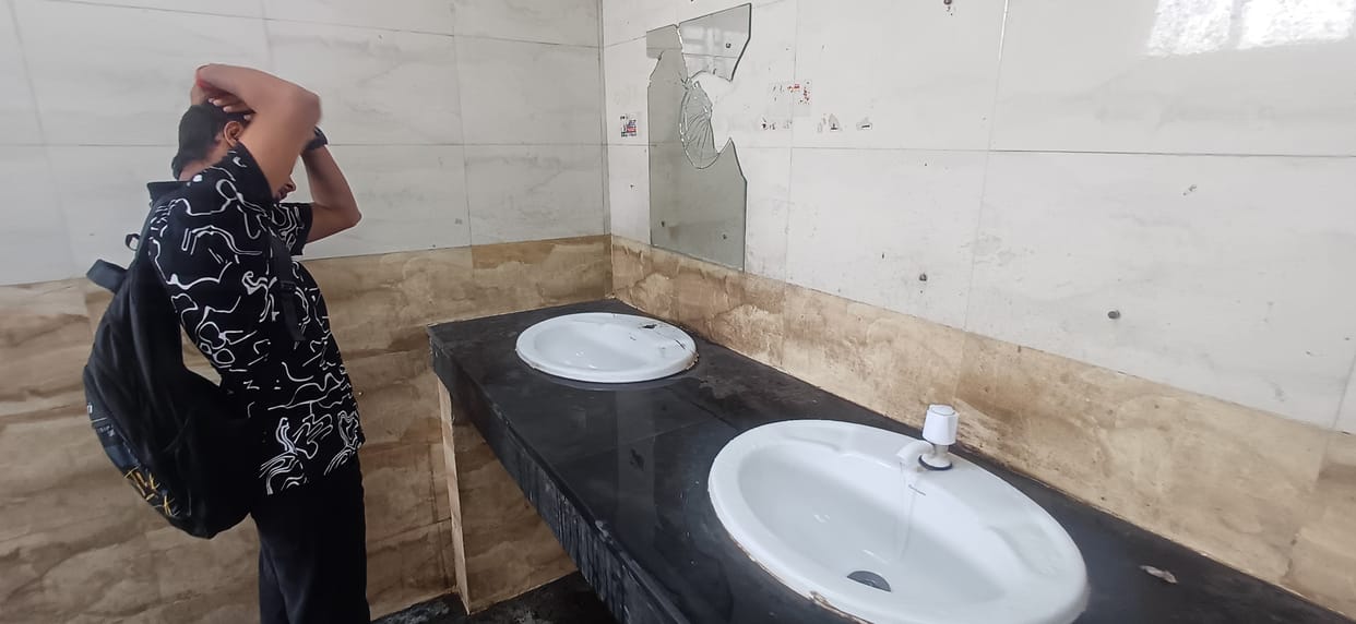 Locks on toilets of city bus stand